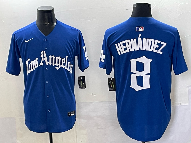 Men Los Angeles Dodgers #8 Hernandez Blue 2025 Nike MLB Jersey style 003